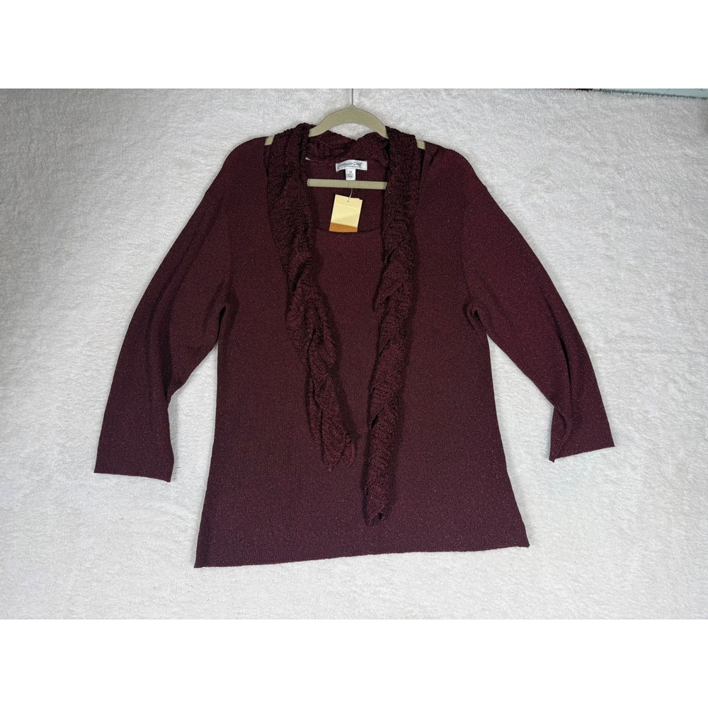 Coldwater Creek Knit‎ Top Women 2X Burgundy New Metallic Scarf Holiday Shimmer